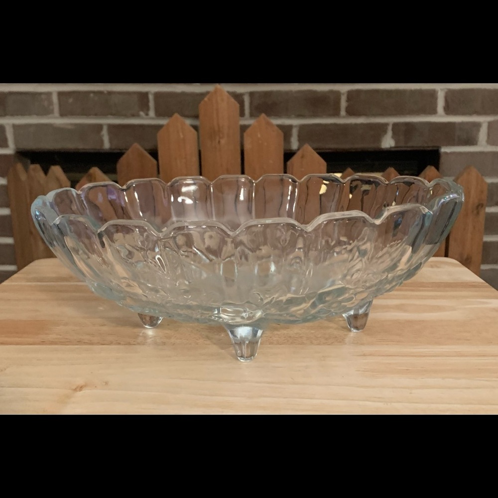 Vintage Indiana Glass Harvest Grape Footed 12-1/4" Oval Bowl Scalloped E…